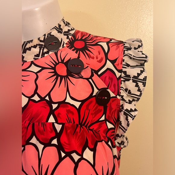 Anthropologie Corey Lynn Calter Pink, Red, With Aztec Print Short Sleeve Dress - Picture 4 of 7